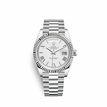 Rolex Day-Date 40 Platinum - Fluted / White - Roman 228236-0010 (M228236-0010)